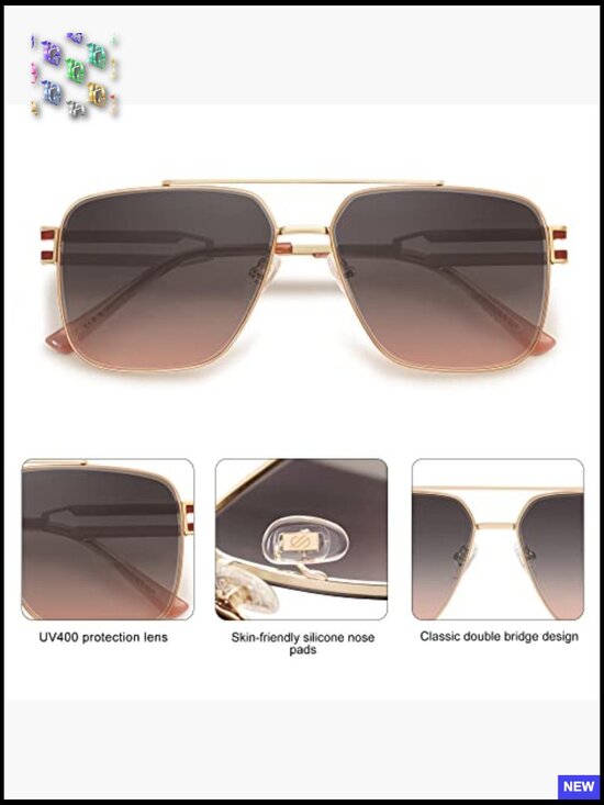 Retro Oversized Square Sunglasses Unisex Double Bridge Metal Frame UV Protection main image 5